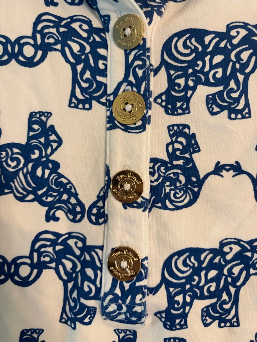 Lilly Pulitzer White Top with Navy Elephant Print